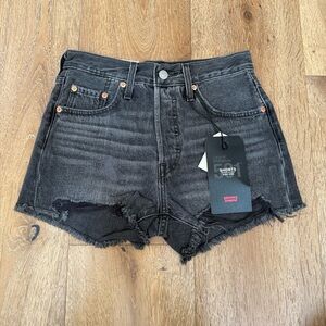 Levi's Black Jean Shorts Distressed High-Waisted Faded Black 24 New